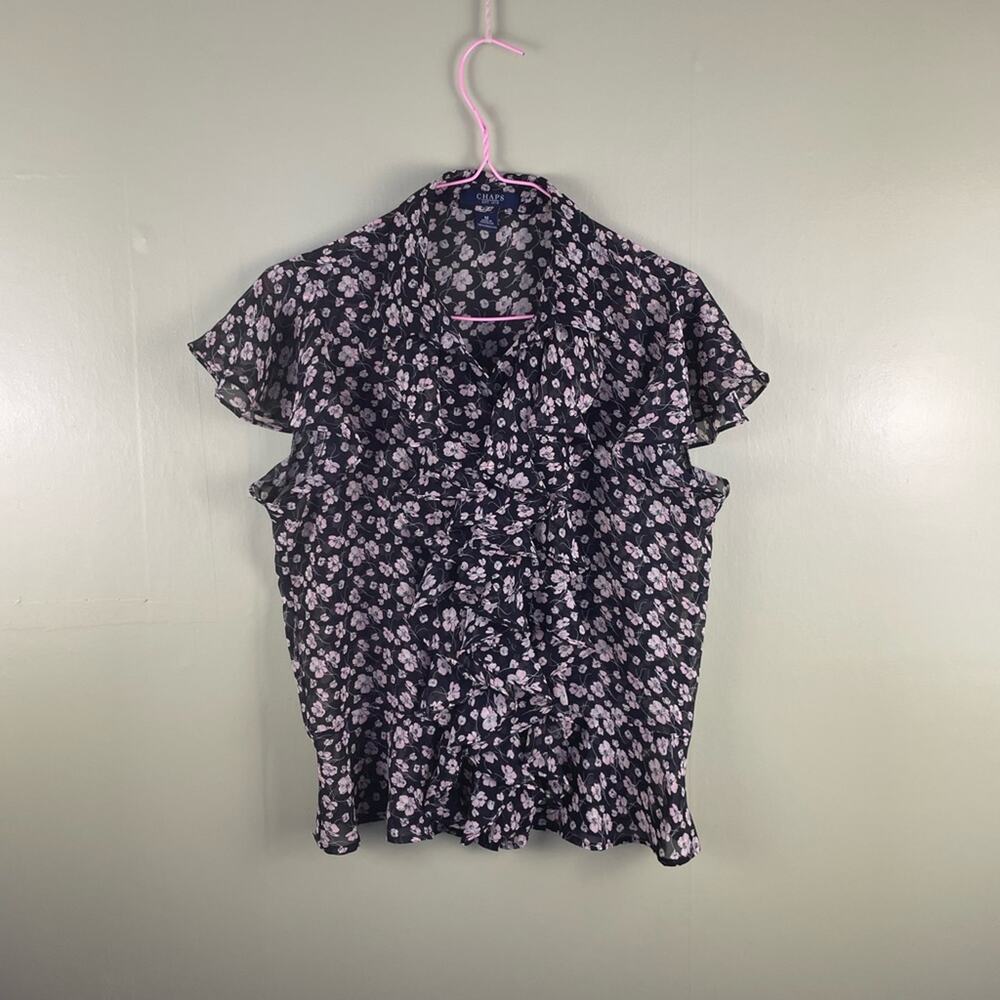 CHAPS ruffled button down sheer blouse